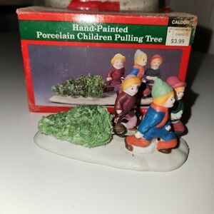 Vintage Hand-Painted Porcelain Children Pulling Tree Figurine